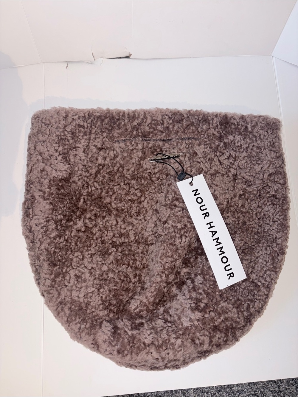 NOUR HAMMOUR Brown Fuzzy Shearling Tote Bag - Picture 3 of 4